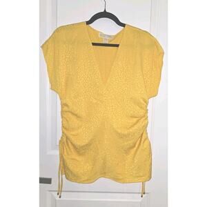Womens Michael Kors Yellow V-neck Tunic Adjustable Side Length Leopard Print